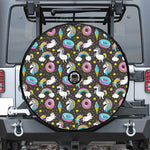 Girly Unicorn Donut Pattern Print Tire Cover With Camera Hole