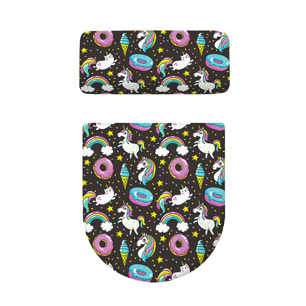 Girly Unicorn Donut Pattern Print Toilet Lid And Tank Cover Set