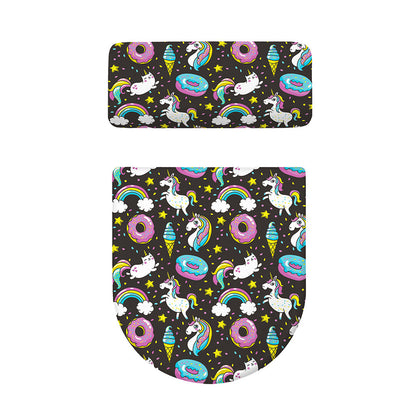 Girly Unicorn Donut Pattern Print Toilet Lid And Tank Cover Set