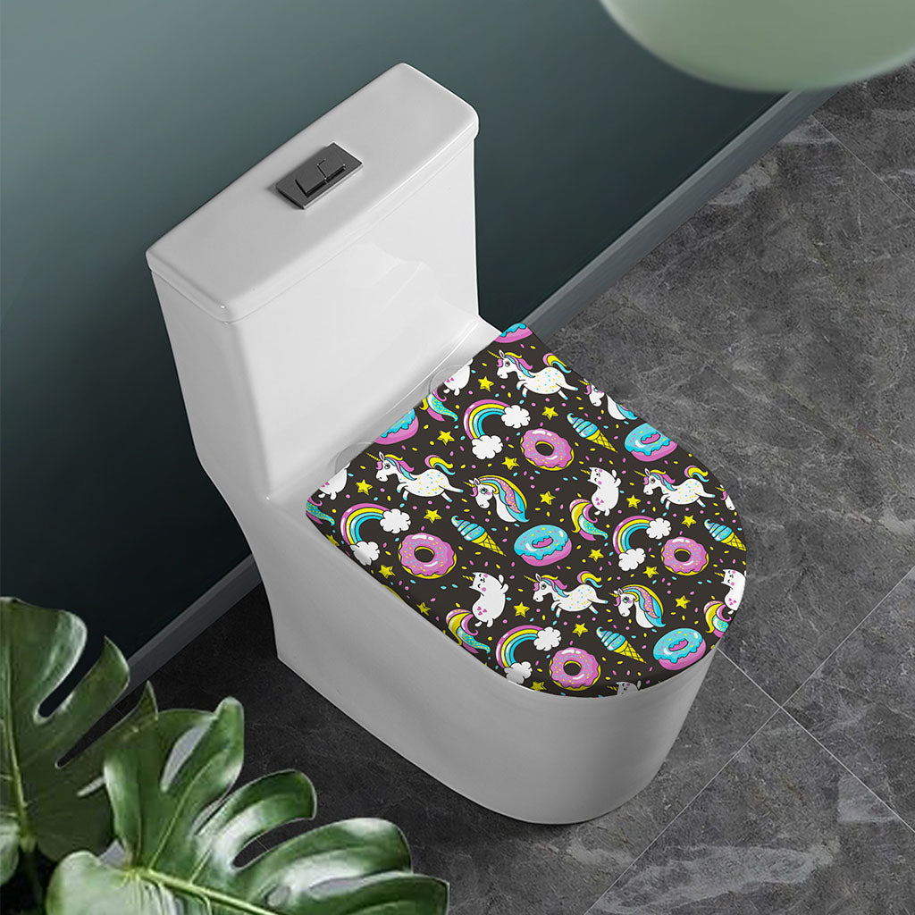 Girly Unicorn Donut Pattern Print Toilet Lid Cover