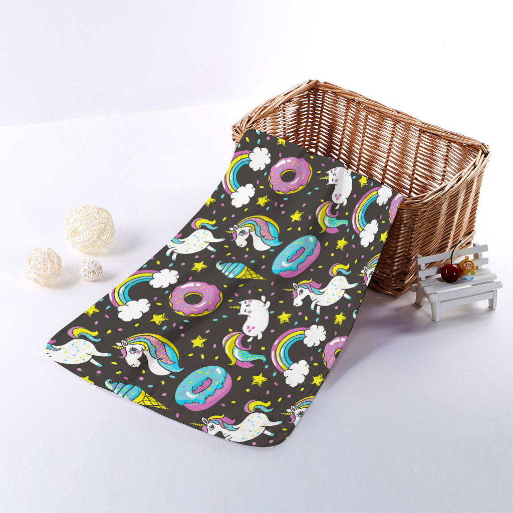 Girly Unicorn Donut Pattern Print Towel