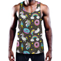 Girly Unicorn Donut Pattern Print Men's Workout Tank Top