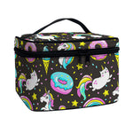 Girly Unicorn Donut Pattern Print Travel Makeup Bag