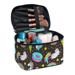 Girly Unicorn Donut Pattern Print Travel Makeup Bag