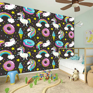 Girly Unicorn Donut Pattern Print Wall Sticker