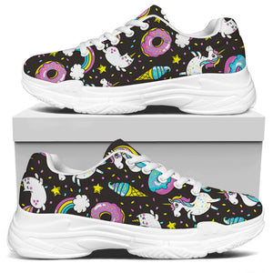 Girly Unicorn Donut Pattern Print White Chunky Shoes