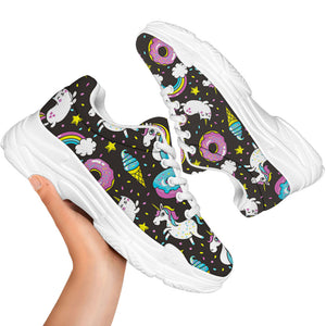 Girly Unicorn Donut Pattern Print White Chunky Shoes