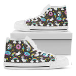 Girly Unicorn Donut Pattern Print White High Top Sneakers