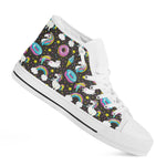 Girly Unicorn Donut Pattern Print White High Top Sneakers