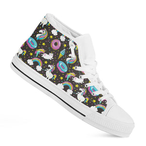 Girly Unicorn Donut Pattern Print White High Top Sneakers