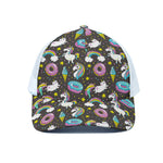 Girly Unicorn Donut Pattern Print White Mesh Trucker Cap