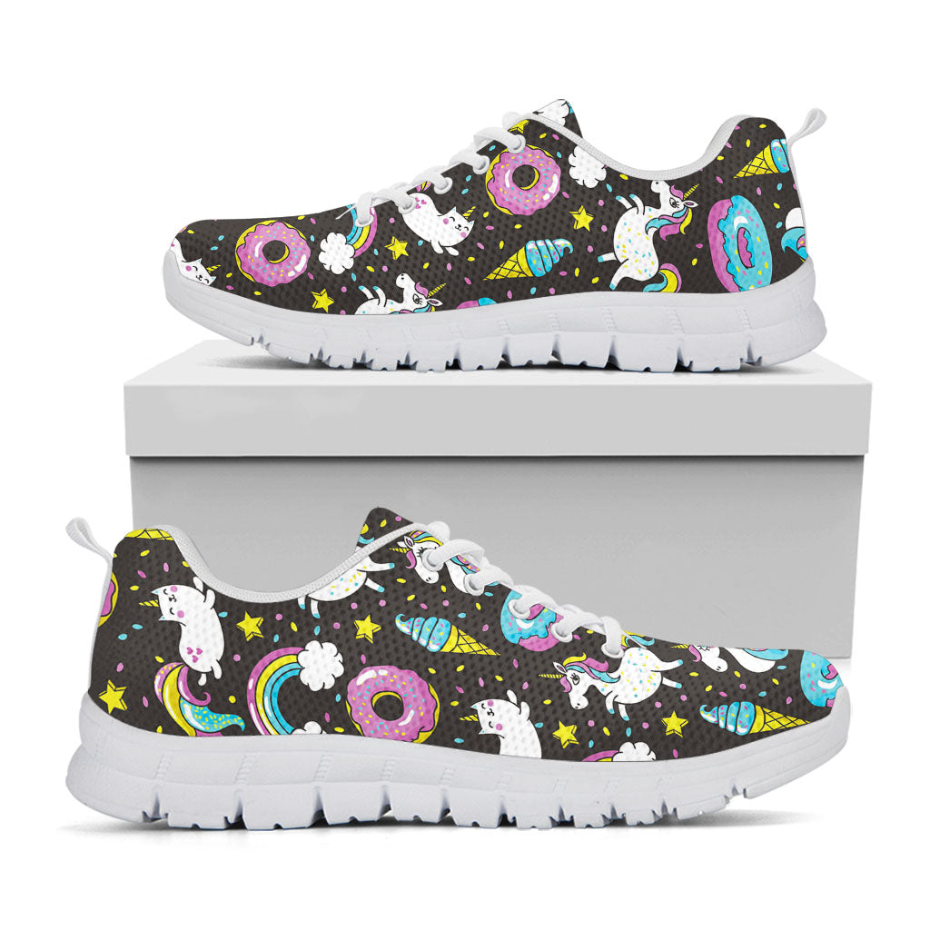 Girly Unicorn Donut Pattern Print White Running Shoes