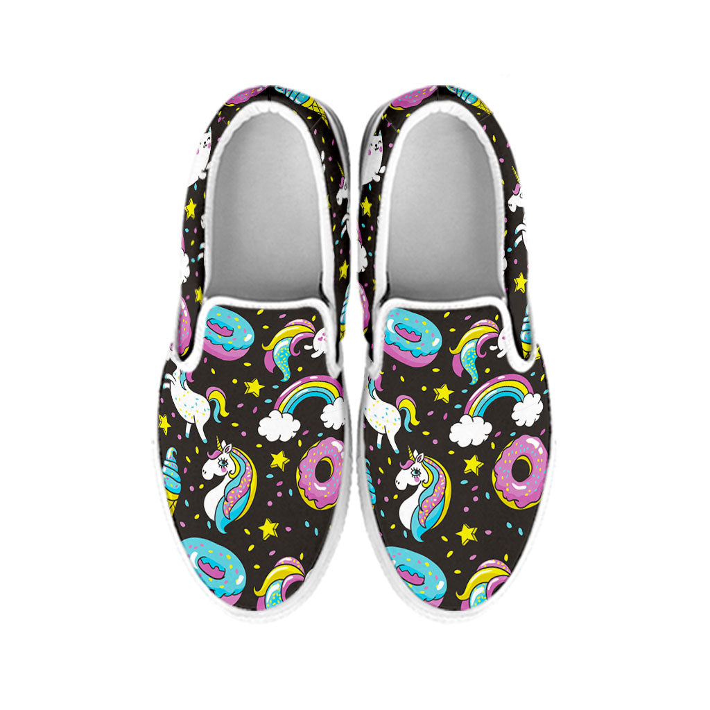 Girly Unicorn Donut Pattern Print White Slip On Sneakers