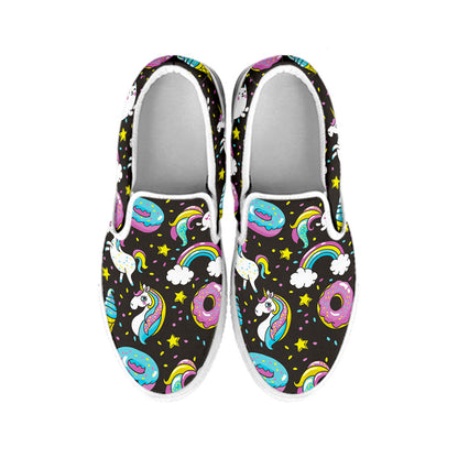 Girly Unicorn Donut Pattern Print White Slip On Sneakers
