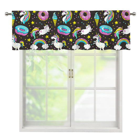 Girly Unicorn Donut Pattern Print Window Valance