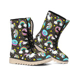 Girly Unicorn Donut Pattern Print Winter Boots