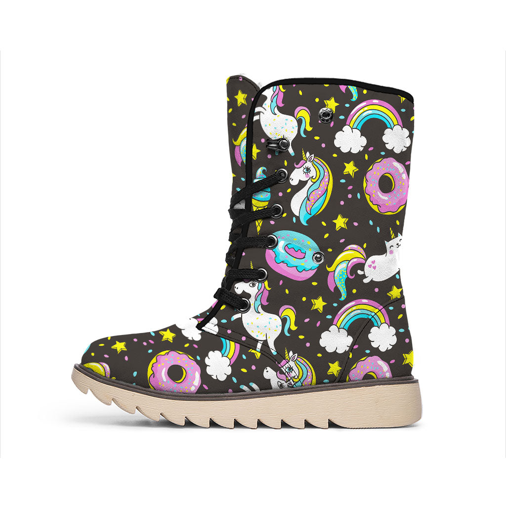 Girly Unicorn Donut Pattern Print Winter Boots