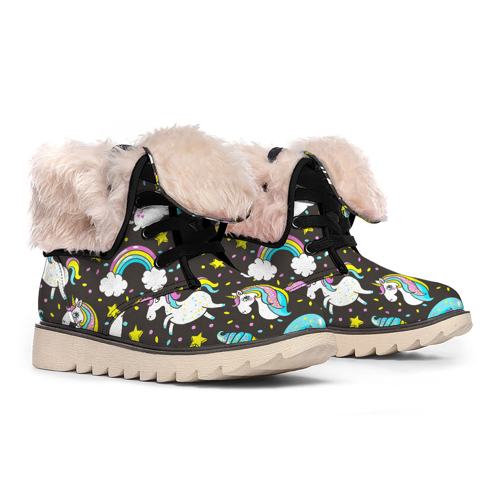 Girly Unicorn Donut Pattern Print Winter Boots