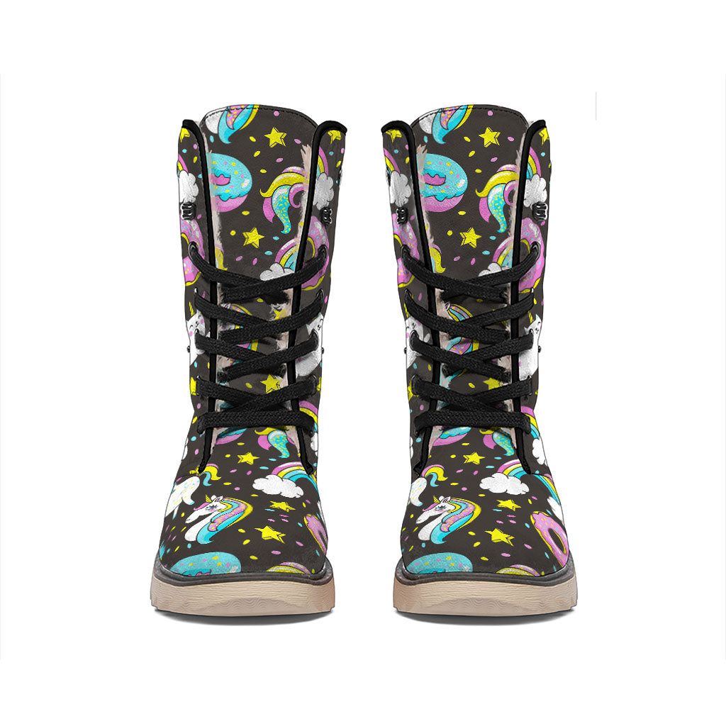 Girly Unicorn Donut Pattern Print Winter Boots