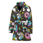 Girly Unicorn Donut Pattern Print Women's Bathrobe