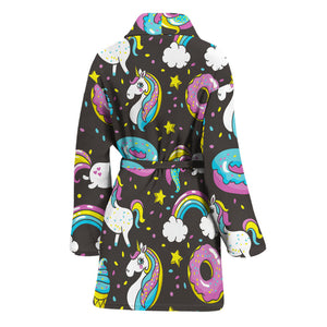 Girly Unicorn Donut Pattern Print Women's Bathrobe