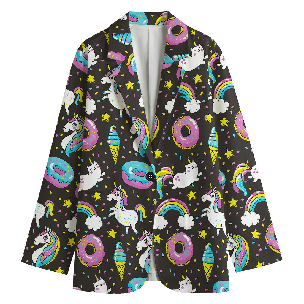 Girly Unicorn Donut Pattern Print Women's Blazer