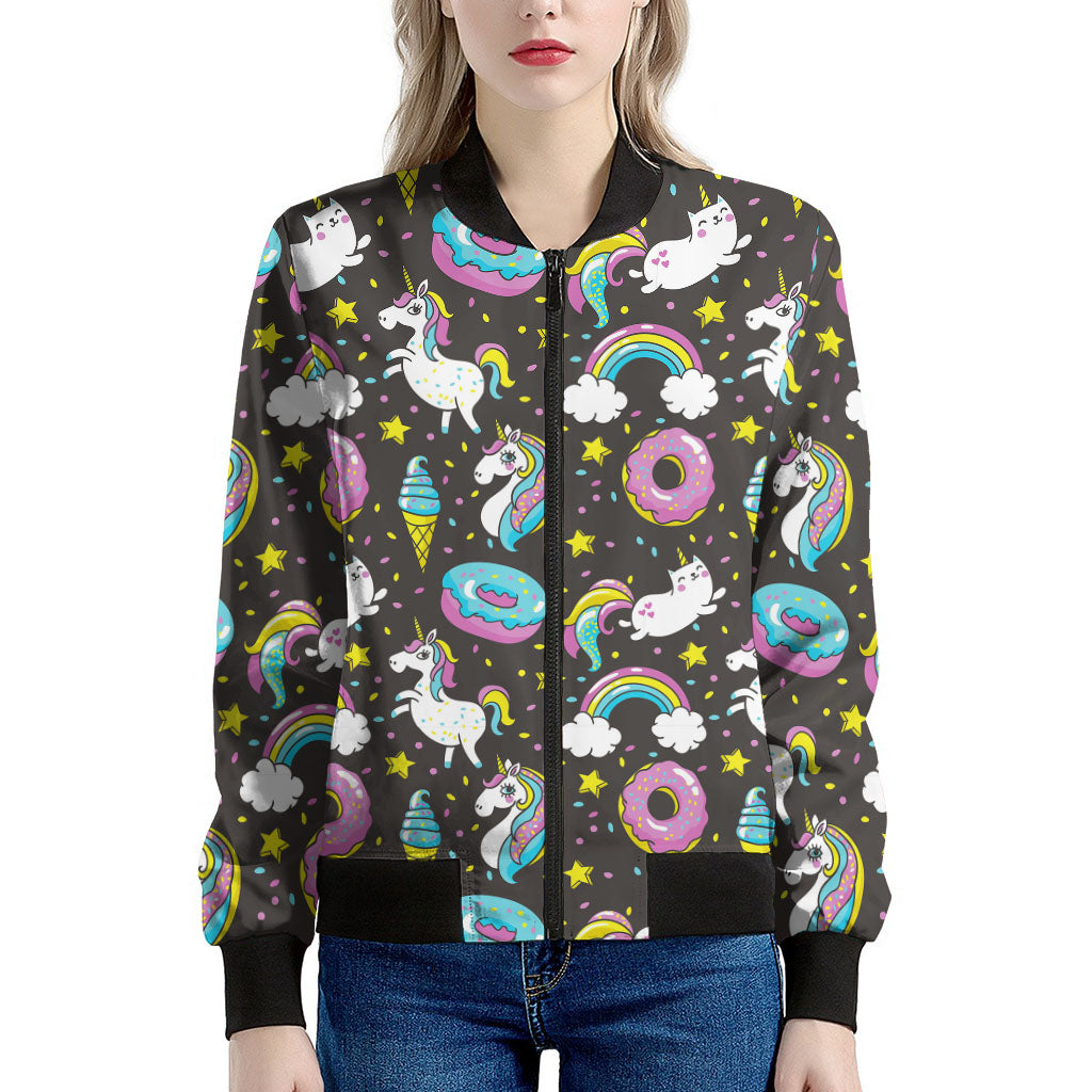 Girly Unicorn Donut Pattern Print Women's Bomber Jacket