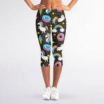 Girly Unicorn Donut Pattern Print Women's Capri Leggings