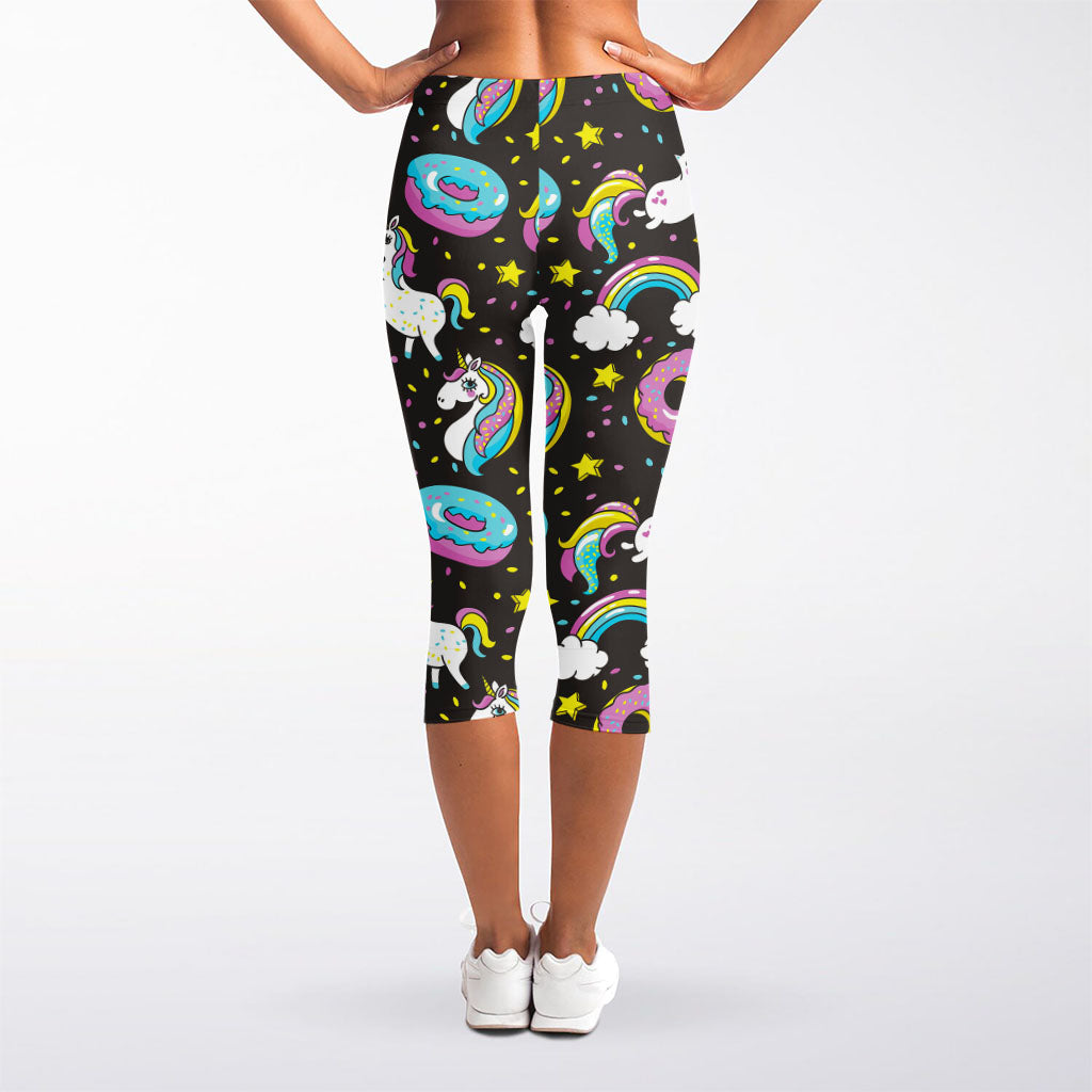 Girly Unicorn Donut Pattern Print Women's Capri Leggings