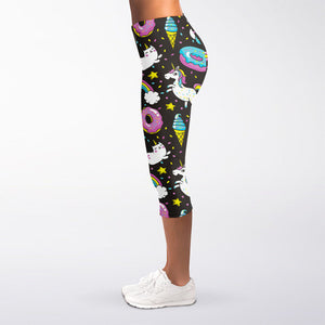 Girly Unicorn Donut Pattern Print Women's Capri Leggings