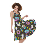 Girly Unicorn Donut Pattern Print Women's Sleeveless Dress