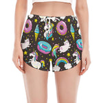 Girly Unicorn Donut Pattern Print Women's Split Running Shorts