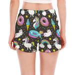 Girly Unicorn Donut Pattern Print Women's Split Running Shorts