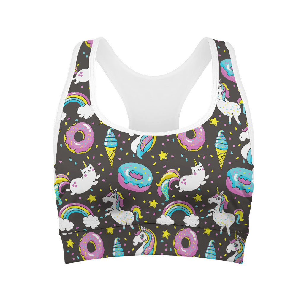 Girly Unicorn Donut Pattern Print Women's Sports Bra