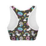 Girly Unicorn Donut Pattern Print Women's Sports Bra