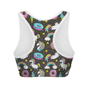 Girly Unicorn Donut Pattern Print Women's Sports Bra