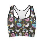 Girly Unicorn Donut Pattern Print Women's Sports Bra