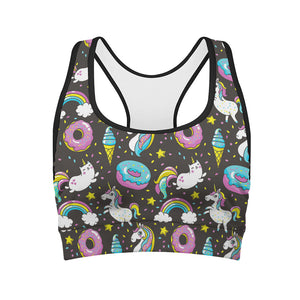 Girly Unicorn Donut Pattern Print Women's Sports Bra