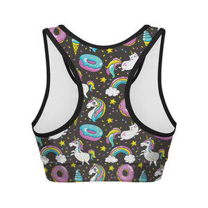 Girly Unicorn Donut Pattern Print Women's Sports Bra