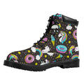Girly Unicorn Donut Pattern Print Padded Collar Lace Up Boots