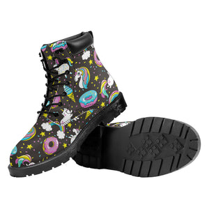 Girly Unicorn Donut Pattern Print Work Boots