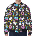 Girly Unicorn Donut Pattern Print Zip Sleeve Bomber Jacket