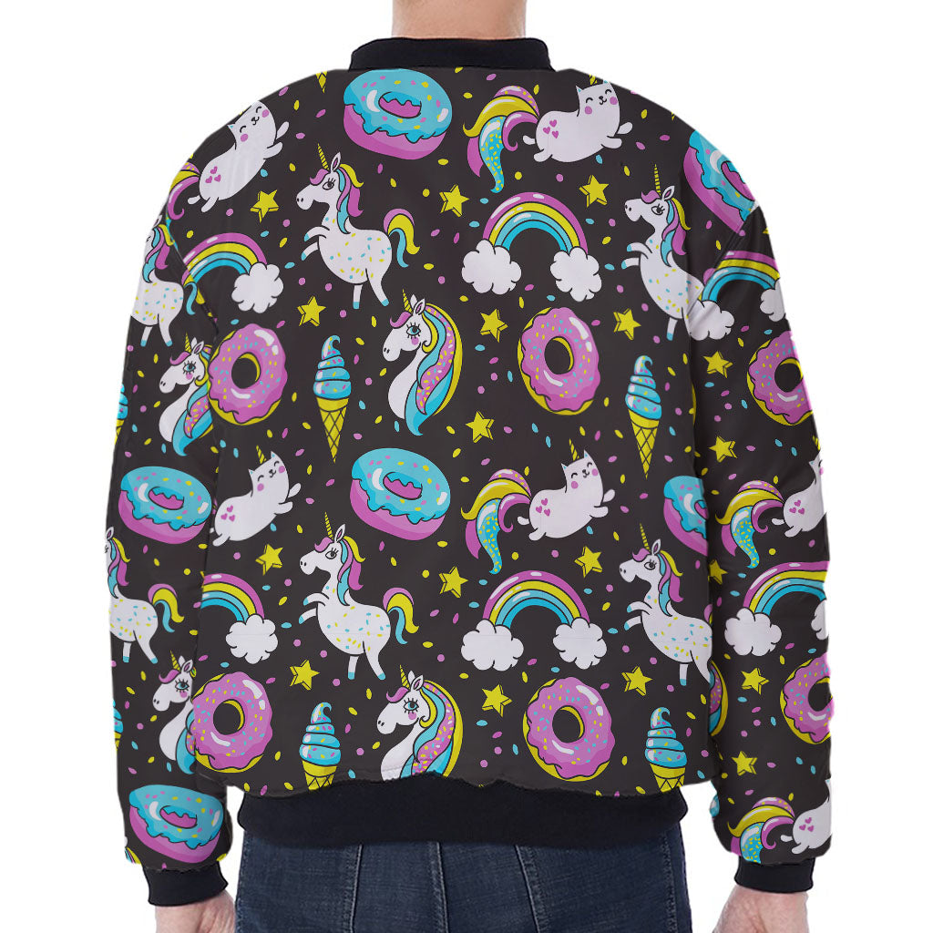 Girly Unicorn Donut Pattern Print Zip Sleeve Bomber Jacket