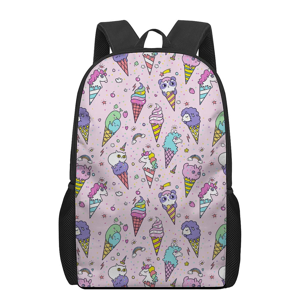Girly Unicorn Ice Cream Pattern Print 17 Inch Backpack