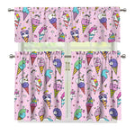 Girly Unicorn Ice Cream Pattern Print 3 Piece Kitchen Curtains