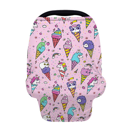 Girly Unicorn Ice Cream Pattern Print Baby Seat Cover