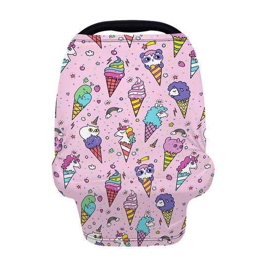 Girly Unicorn Ice Cream Pattern Print Baby Seat Cover