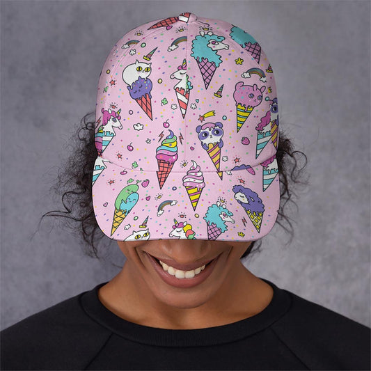 Girly Unicorn Ice Cream Pattern Print Baseball Cap