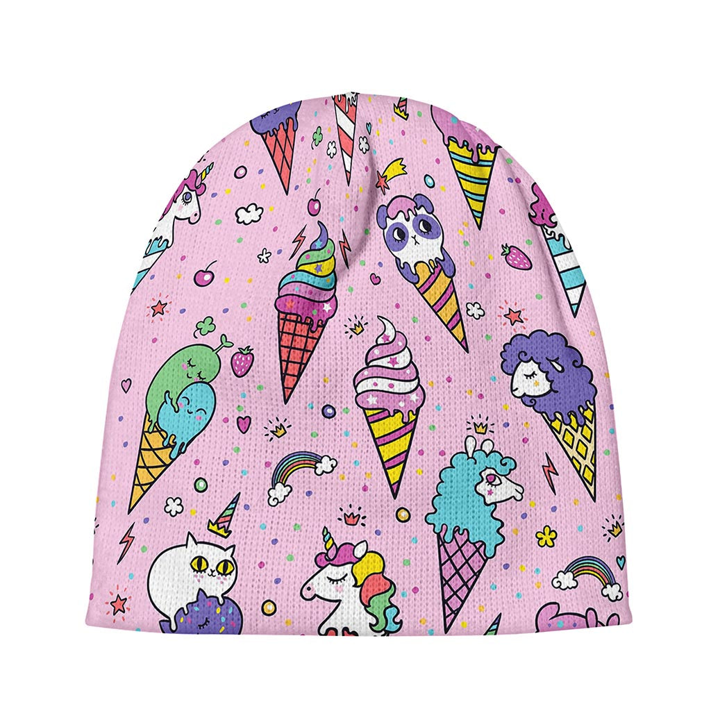 Girly Unicorn Ice Cream Pattern Print Beanie