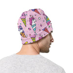 Girly Unicorn Ice Cream Pattern Print Beanie